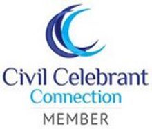 The Civil Celebrant Connection member logo in a white oblong with a triple CCC and writing in black and blue